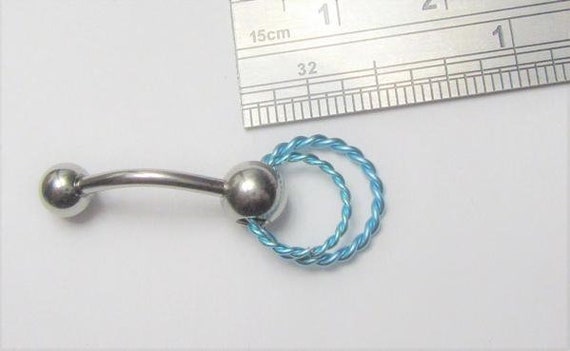 Surgical Steel Double Aqua Twisted Hoop Dangle VCH Clitoral Hood Jewelry Bar 14g