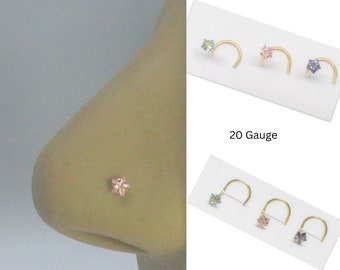 14k Gold Star Nose Stud Screw Swirl Twist Post Pin Jewelry 20 gauge 20G Nose Jewelry Pin Nostril