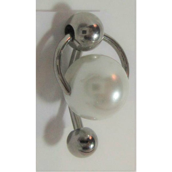 Clitoral Clitorial Clit Hood Bar VCH Vertical  White Pearl Pressure Ball Dangle Barbell VCH   Ring 12 Gauge