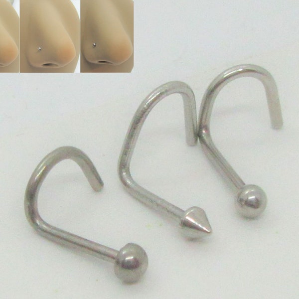 18G 20G Spike Ball Half Ball Nose Screw Nose Stud Nose Ring Nose Jewelry 18 gauge 20 gauge Corkscrew Curl Stainless Steel