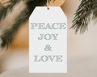 Printable Gift Tags | PEACE, JOY & LOVE Gift Tags | Instant Download | Christmas Gift Tags | Wine Tags | Print at Home | Set of 12