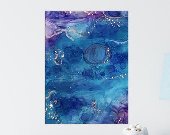 Fine Art Canvas | Deep Blue Sea | Alcohol Ink Canvas | Gold | Blue | Abstract | Wall Decor | Design | Metallic Canvas