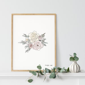 Printable Floral Bouquet Dusty Rose Digital Flower Floral Painted Digital Download includes 5x7, 8x10, 11x14, 16x20 inches image 1