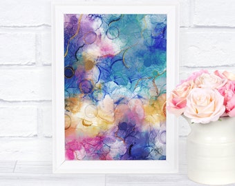 Rainbows | Alcohol Ink Printable | Gold | Cotton Candy | Abstract | Digital Download