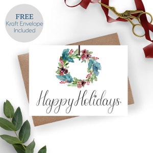 Happy Holidays Card Watercolor Wreath Wreath Holiday Card Set of Christmas Cards Christmas Cards Holiday Cards Colorful Card image 2