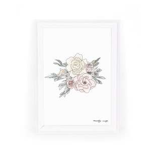 Printable Floral Bouquet Dusty Rose Digital Flower Floral Painted Digital Download includes 5x7, 8x10, 11x14, 16x20 inches image 2