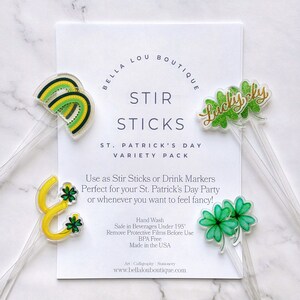 St. Patrick's Day Acrylic Stir Sticks | Cocktail Stirrer | Reusable | Drink Markers | Swizzle Sticks | St. Paddy's Day Party | Accessories
