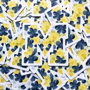 M Floral Waterproof Sticker | Blue | Yellow | Flowers | Watercolor | Floral Vinyl Sticker | Water Bottle Sticker | Decal | Michigan Sticker