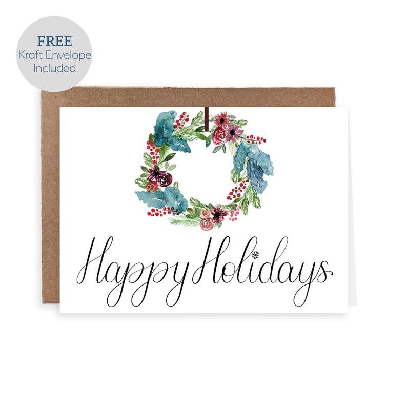 Happy Holidays Card Watercolor Wreath Wreath Holiday Card Set of Christmas Cards Christmas Cards Holiday Cards Colorful Card image 1