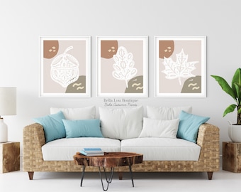 Digital Download Set of 3 Printables | Boho Fall Leaf Prints | Boho Autumn Art | Neutral Colors | Autumn Decor | Fall Art Print | Collage