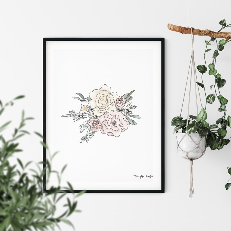 Printable Floral Bouquet Dusty Rose Digital Flower Floral Painted Digital Download includes 5x7, 8x10, 11x14, 16x20 inches image 3