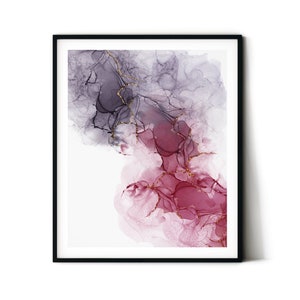 Alcohol Ink Print: Purple, Pink, and Gold Abstract Fluid Art