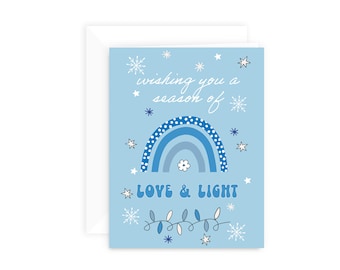 Love and Light Holiday Greeting Card Set | Greeting Cards for Any Holiday | Cheerful Holiday Greeting Card | Blue and White Holiday Card Set