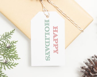 Printable Gift Tags | Happy Holidays Gift Tags | Instant Download | Christmas Gift Tags | Wine Tags | Print at Home | Set of 12