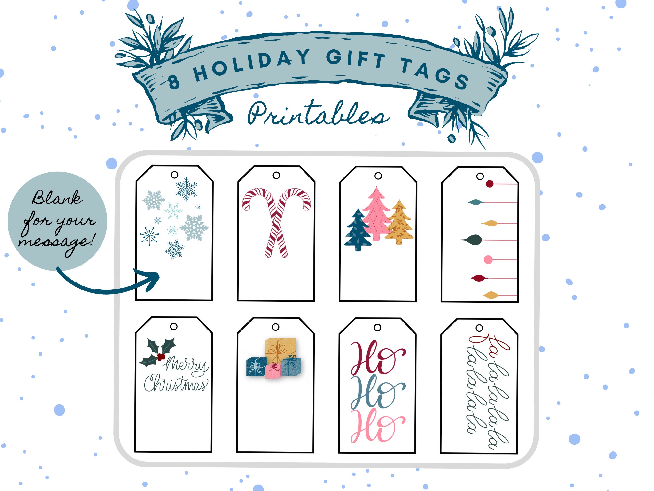 Printable Christmas Gift Tags Holiday Tags Set of 16 Instant Download Print  From Home Boho Holiday Doodles Christmas Hang Tags 