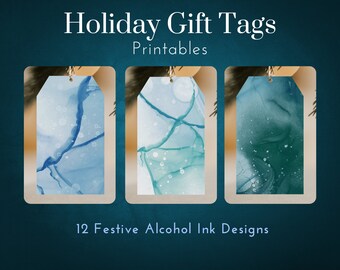 Printable Christmas Tags | Instant Download | Green and Blue Tags | Festive Gift Tags | Fancy Christmas Tags | Print at Home | Set of 12