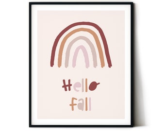 Hello Fall | Rainbow | Boho Autumn Art | Neutral Colors | Autumn Decor | Fall Art Print | Seasonal Print | Classroom Print