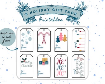 Holiday Gift Tags Instant Download | Christmas Doodles | Set of 16 | Holiday Tags | Christmas Tags | Print from Home | Modern Christmas