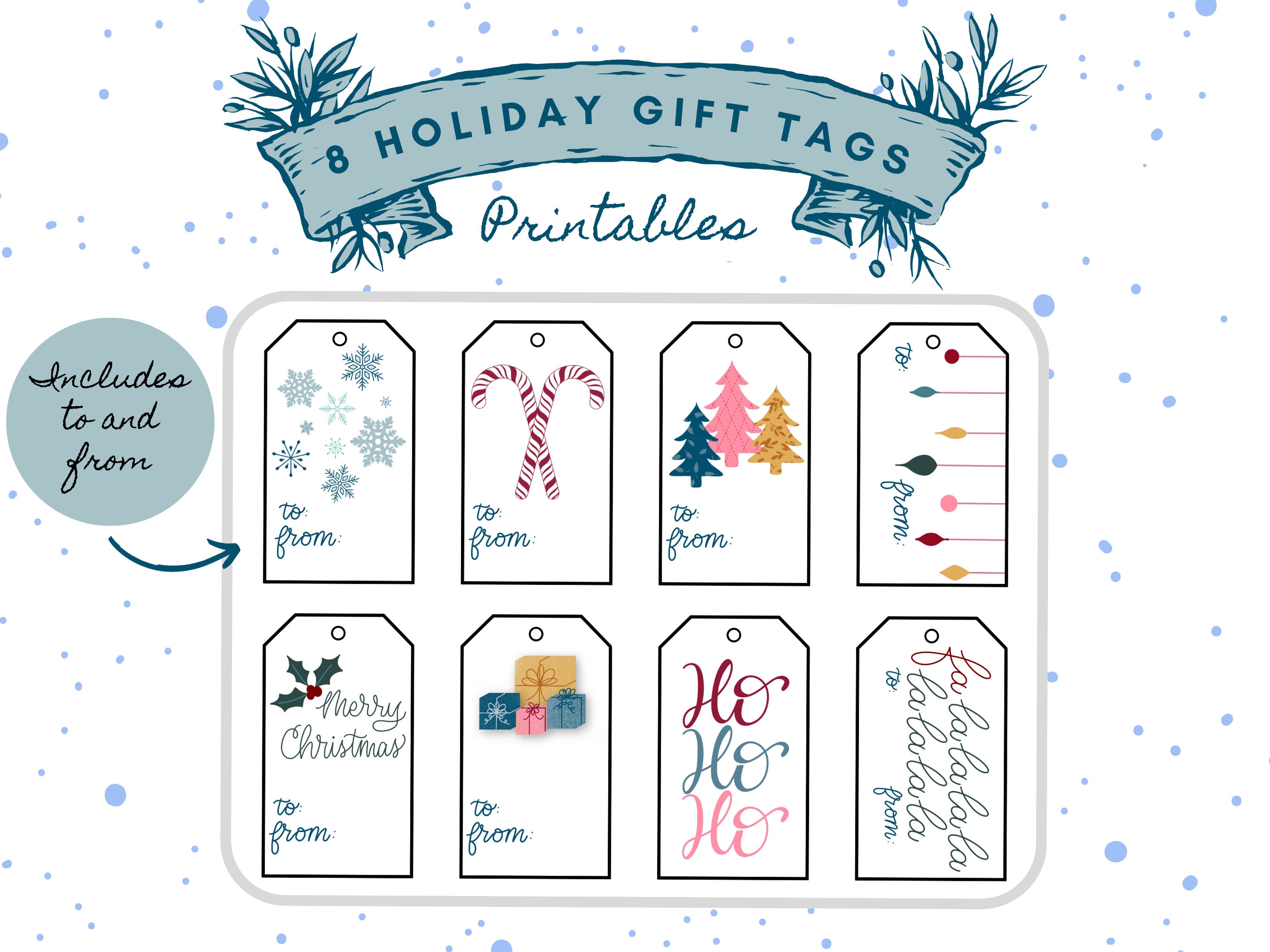 printable christmas gift tags | boho holiday doodles (digital