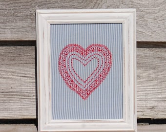 Hand Embroidered Red Heart Picture