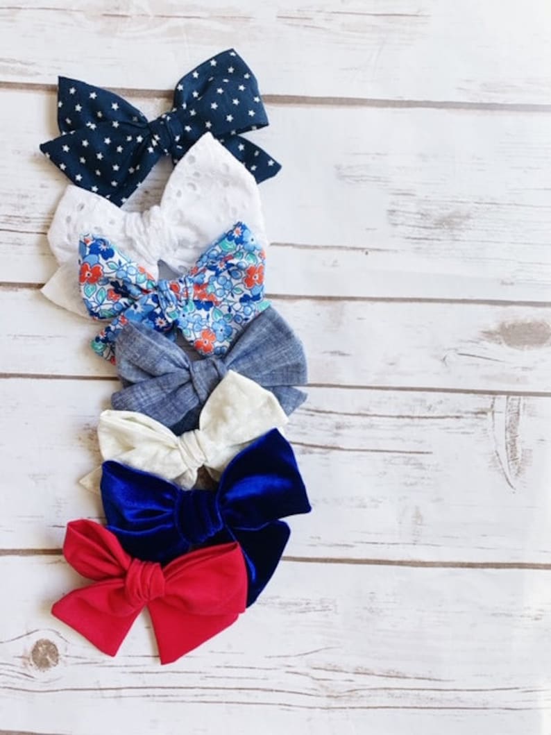 White Stars BowWhite BowStars Bow4th of July BowAmerica BowPatriotic BowHand tied Bow
