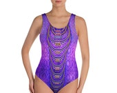 Purple Mesh Printed Swimsuit, Printed Swimwear, Spandex Swimsuit, Purple One Piece Swimsuit, Devarshy Swimwear, PF- MESHPURPLE