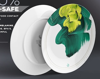 Green Abstract Brush Stroke | 10" Dinner Plate ThermoSāf  | Microwave/ Dishwasher Safe Plates | 11186B