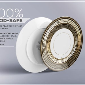 Golden Greek Key Pattern Plate 10 Inches ThermoSāf | Microwave /Dishwasher Safe Dinner Plates | 20010