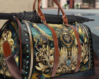 Royal Atlantis PU leather Bag Baroque Travel Bag Overnight Duffle Bag Leather Luggage Decorative Turquoise Bag
