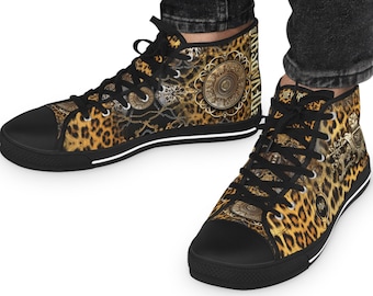 Baroque Leopard Shoes, Unisex High Top Sneakers, Animal Print Shoes, Leopard Print Sneakers, Unisex Canvas Shoes