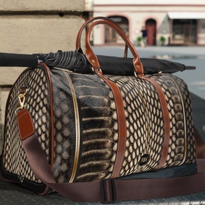 Sac imprimé peau de serpent Sac en cuir PU Bagagerie cobra imprimé Sac de voyage peau de serpent Sac de voyage marron