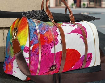 Rainbow Travel Bag PU leather Bag Colorful Luggage Abstract Art Bag Leather Luggage Duffle Bag