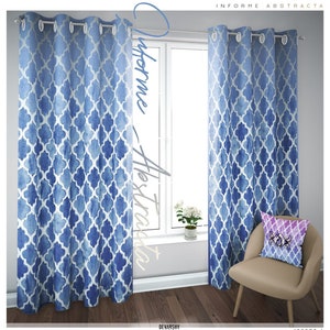 Tenda a pannello con motivo Ogee dipinta a mano, tenda con occhielli, 9 tessuti, pesante e trasparente, 3 misure, tenda blu astratta, tenda personalizzata, arredamento per la casa