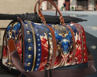 US Veteran Bag PU leather Bag US Patriot Duffle Bag Red And Blue Travel Bag Leather Luggage