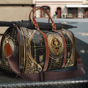 Baroque Beauty Bag PU Leather Bag Black Travel Bag Golden Decorative Cabin Luggage Black Duffle Bag