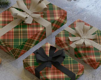 Plaid Print Wrapping Paper, Green Plaid Gifts Wrapping Paper, X-mas Wrapping Paper, Décor Paper, Holiday Gifts Wrapping Paper | 99070