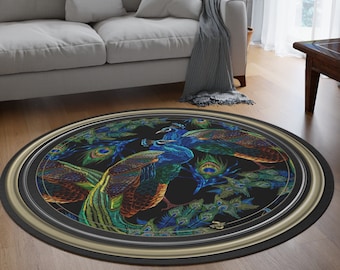 Peacock Round Rug Chenille Area Rug 3 Colors Peacock Print Carpet Best Selling Peacock Rug | D20029