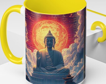 Enlightenment Buddha Coffee Mug, Accent Coffee Cup, Ceramic Drinkware, Multi Colors Mug, Beverage Tea Cup, Spiritual Coffee Mug
