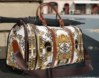 Amber Room Bag PU Leather Bag Baroque Travel Bag Golden Decorative Luggage Leather Duffle Bag Travel Luggage