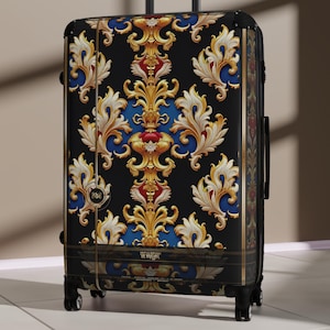 Ornate Blue Suitcase, Travel Luggage, Carry-on Suitcase, Luxury Hard Shell Suitcase, Decorative Baroque Luggage, Travel Suitcase | D20338