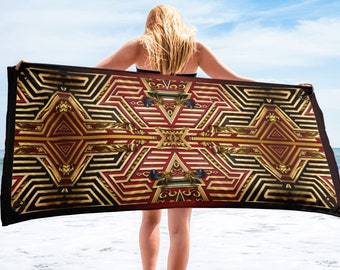 Art Deco Beach Towel, Cotton Bath Towel, Beach Lovers Gift, Geometric Design Towel, Microfiber Quick Dry, Pool & Beach Essentials | D20171A