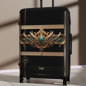 Decorative Black Suitcase, Travel Luggage, Carry-on Suitcase, Luxury Hard Shell Suitcase, Baroque Luggage Suitcase, Wheels Travel Suitcase