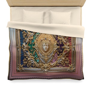 Venetian Mask Duvet Cover, Quilted Comforter, Multi Colors Pillow Sham, Baroque Bedding, Face Medallion Decor, Microfiber Bedlinen | 104952