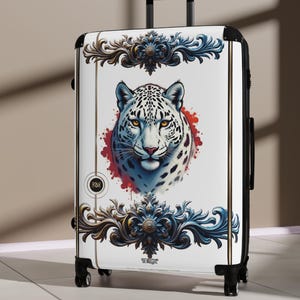 Snow Leopard Suitcase, Travel Luggage, Carry-on Suitcase, Luxury Hard Shell Suitcase, White Leopard Print Luggage, Wheels Travel Suitcase