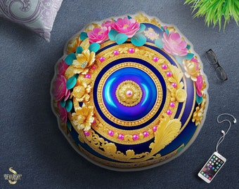 Floral Mandala Round Pillow Baroque Round Cushions in 4 Sizes Round Ornate Pillow | X3367