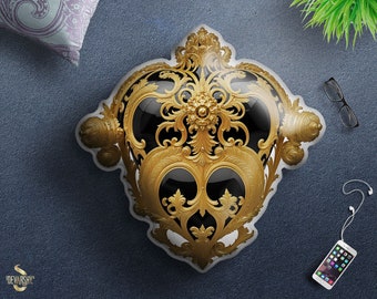 Golden Shield Shape Pillow Baroque Custom Shape Cushion Ornate Shaped Pillows in 4 Sizes | X3365