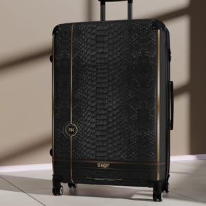 Black Reptile Print Suitcase, Travel Luggage, Carry-on Suitcase, Animal Print Luggage, Luxury Hard Shell Suitcase, Black Travel Suitcase