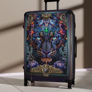 Purple Panther Suitcase, Luxury Travel Luggage, Best Holiday Gift, Hard Shell Suitcase, Animal Print Luggage, Travel Suitcase | 104965