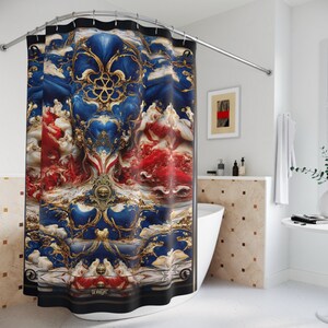 American Shower Curtain Blue and Red Curtain US Veteran Bathroom Curtain | D20154