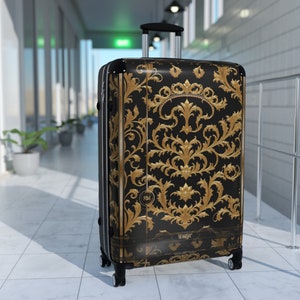 Black Gold Suitcase Carry-on Suitcase Baroque Travel Luggage Luxury Hard Shell Suitcase with Wheels | 00019